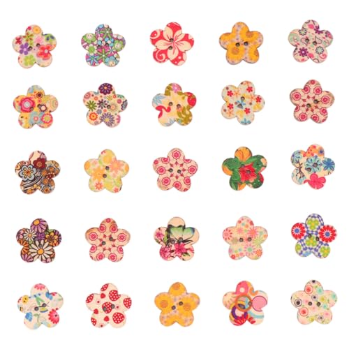 OFFIGAM 100Stücke Holzknöpfe mit Blumenmuster DIY Dekoration für Kleidung Handwerk und für Projekte für Bastelunterricht von OFFIGAM