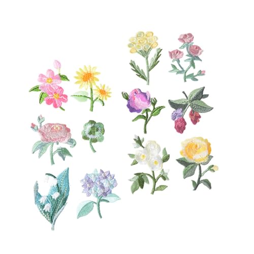 OFFIGAM 12 Stück Blumen Stickerei Patches DIY Garment Accessories für Kleidung Taschen und Kostüme Bunte Applikationen zum Aufbügeln und Aufnähen von OFFIGAM