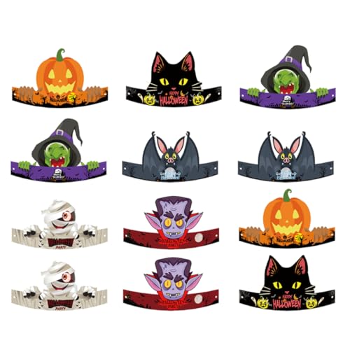 OFFIGAM 12 Stück Halloween-papier-stirnbänder, Kürbis, Geister, Fledermaus, Katze, Zombie, Vampir, Muster, Kronen-stirnbänder, Party-papierhüte Für Kindergeburtstag, Party, OFFIGAM 12 Stück Halloween-papier-stirnbänder, Kürbis, Geister, Fledermaus, Katze, Zombie, Vampir, Muster, Kronen-stirnbänder, Party-papierhüte Für Kindergeburtstag, Party, von OFFIGAM
