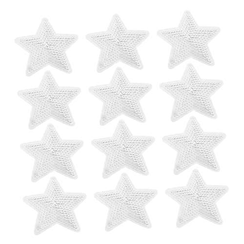 OFFIGAM 12 Stück Silberne Stern Pailletten Aufnäher Bestickte Fünfzackige Sterne für Jacken Schuhe und Hüte Diy Zubehör mit Starker Haftung und Langlebigem Design von OFFIGAM