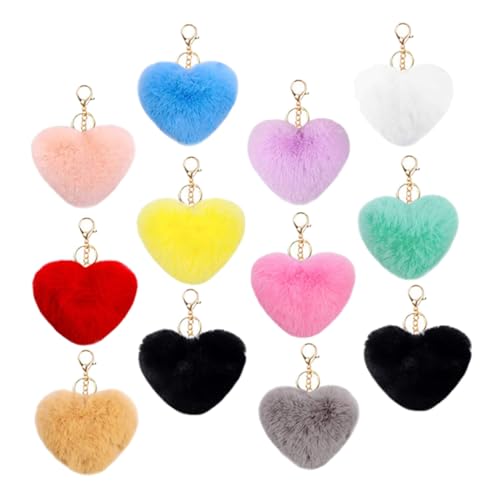 OFFIGAM 12Stücke Flauschige Herz Pompom Schlüsselanhänger Exquisites Zubehör für Taschen und Autos Deko für und Anlässe Wie Hochzeit und Valentinstag von OFFIGAM