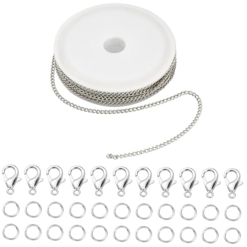 OFFIGAM 1Satz DIY Schmuckherstellung Zubehörset mit Hummerverschluss Offener Ringe und Erweiterten Ketten Handwerkswerkzeug für Armband und Halskettenprojekte Silberfarben von OFFIGAM