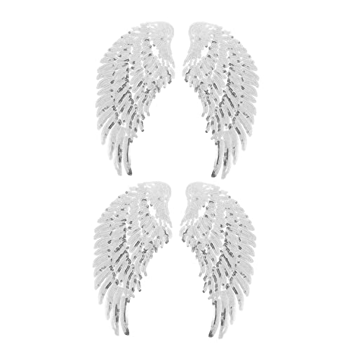 OFFIGAM 2 Paare Glitzer Flügel Pailletten Aufnäher zum Aufbügeln für DIY Kleidung Handwerk Dekoration Silber Vielseitige Applikation für Mode und Accessoires von OFFIGAM