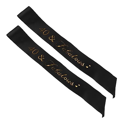 OFFIGAM 2 Stück 40 Geburtstagsschultergurt Etikette Gürtel frauengeschenk partydekoration Geburtstagsbanner schwarzes Band lustige Geburtstagsschärpe Geburtstag Schärpen Satin Black von OFFIGAM