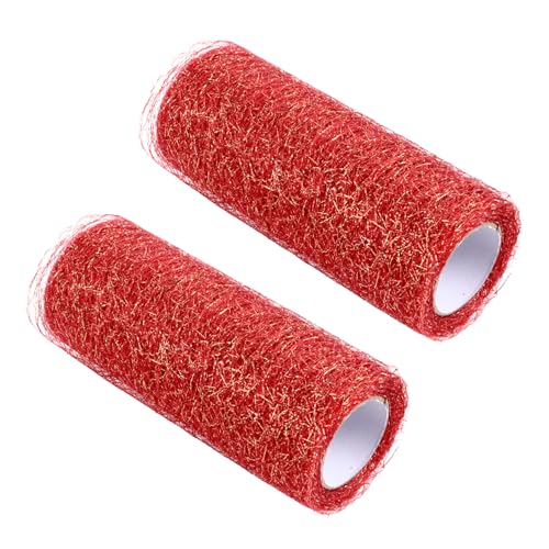 OFFIGAM 2 Stück Dekorative Mesh Tüllbänder für DIY Bastelprojekte Hochzeitsdekoration Geschenkverpackung und Blumensträuße Rot Gold von OFFIGAM