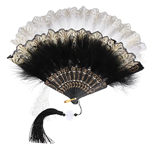 OFFIGAM 2 Stück Faltbare Damenfächer aus Plume für Hochzeiten und Partys Handfächer für Fotografie und Dekoration Weiß und Schwarz OFFIGAM 2 Stück Faltbare Damenfächer aus Plume für Hochzeiten und Partys Handfächer für Fotografie und Dekoration Weiß und Schwarz von OFFIGAM