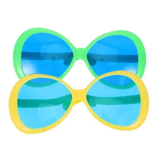 OFFIGAM 2 Stücke Überdimensionale Sonnenbrillen Lustige Hawaiianische Strandaccessoires für Partys Fotoshootings und Sommerveranstaltungen Extravaganter Brillenstil Gelb und Grün von OFFIGAM