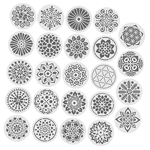 OFFIGAM 24Stücke Teiliges Mandala Schablonen Wiederverwendbare Malvorlagen für DIY Wandmalerei Praktische Plastikvorlagen für Kunstprojekte für Blumenmuster von OFFIGAM