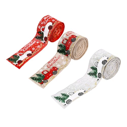 OFFIGAM 3 Rollen DIY Weihnachtsbänder Kreative Dekorationsbänder Rot Hellbraun und Silber für Bastelprojekte und Festliche Anlässe von OFFIGAM