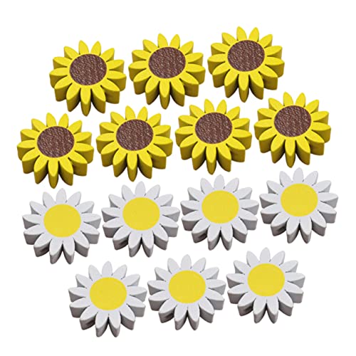 OFFIGAM 30Stücke Sonnenblumenholzperlen Blumenform Lose DIY Holzperlen für Bastelprojekte Farbige Abstandshalterperlen für Schmuck und Wohnaccessoires Zufällige Farben von OFFIGAM