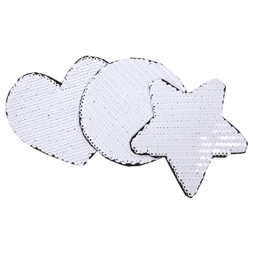 OFFIGAM 3Stücke Glitzer Pailletten Patches für Kleidung DIY Applikationen zur Reparatur Dekoration Herz Stern Rund für Taschen Schuhe Handwerk von OFFIGAM