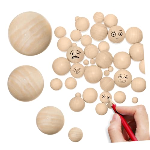 OFFIGAM 40 Stück Holzkugeln Runde Unbehandelte Holzperlen Verschiedenen für DIY Bastelarbeiten Schmuckherstellung und Dekorationen von OFFIGAM