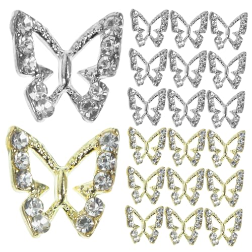 OFFIGAM 40 Stück Schmetterling Nagel Charms Glitzernde Nail Art Zubehör aus Metall mit Strass für Kreative Nageldesigns für Hochzeit Party und Alltag von OFFIGAM