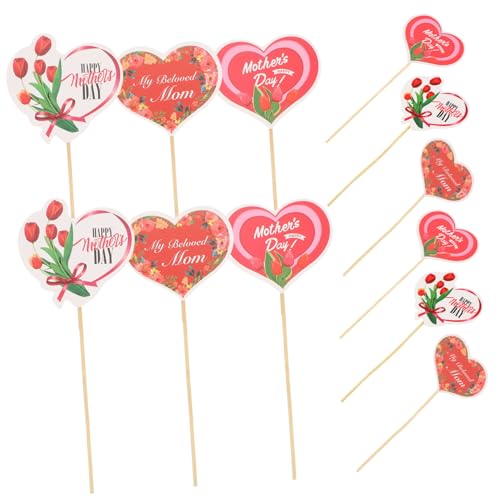 OFFIGAM 48 Stück Torteneinsätze zum Muttertag Cupcake-Trägerhalter Stand Kuchendeckel Topper muttertagsgeschenke muttertag Kuchendekoration aus Papier muttertag kuchen Holz von OFFIGAM