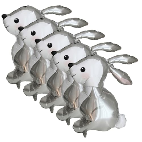 OFFIGAM 5 Stück Teiliges Bunny Folienballon Niedliche Kaninchenform Graue Partydekoration für Geburtstag und Ostern Langlebig für Innen und Außenbereich für Kindergeburtstag und von OFFIGAM