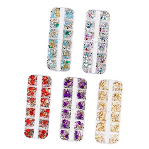OFFIGAM 5 Stück Teiliges Set Nagelkunst Zubehör DIY Maniküre Dekoration mit Strasssteinen Perlen und Glitzer für Kreative Nail Art für und Nagelkunstliebhaber von OFFIGAM