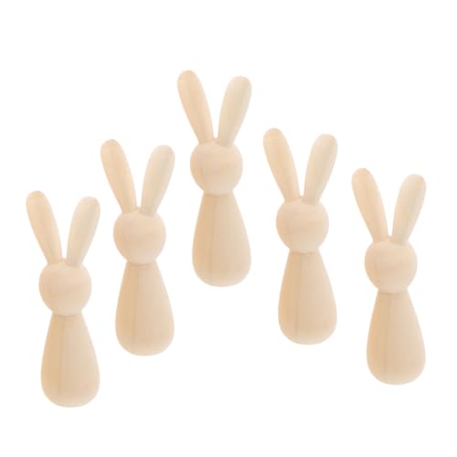 OFFIGAM 5 Stück Teiliges Unbehandelter Holzkaninchen Figuren DIY Deko für Tischdekoration und Kreative Kunstprojekte für Ostern und Partys von OFFIGAM