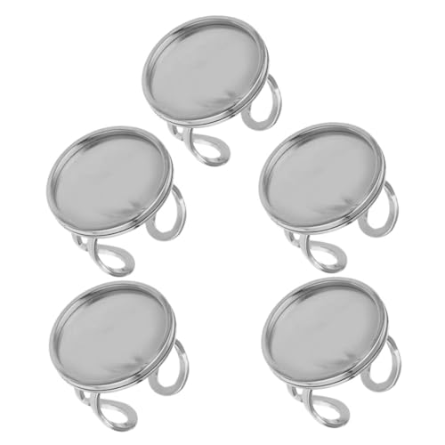 OFFIGAM 5 Stück Teiliges Verstellbarer Edelstahlring Basen für DIY Schmuckherstellung Runde Kristallhalter für Kreative Projekte Geeignet für Finger und Knöchelringe von OFFIGAM