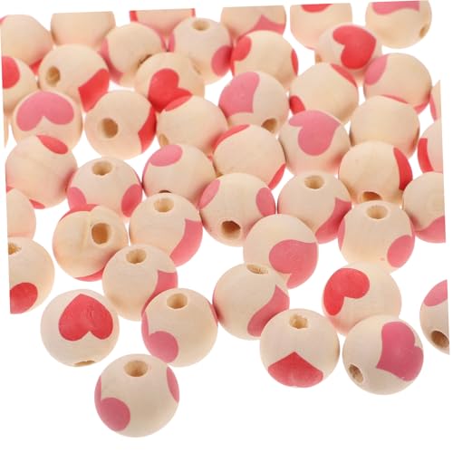 OFFIGAM 50 Stück Herz Muster Holzperlen für DIY Schmuck Bunte Lose Holzperlen Rot für Kreative Bastelprojekte und Heimdekoration für Valentinstag und Festlichkeiten von OFFIGAM