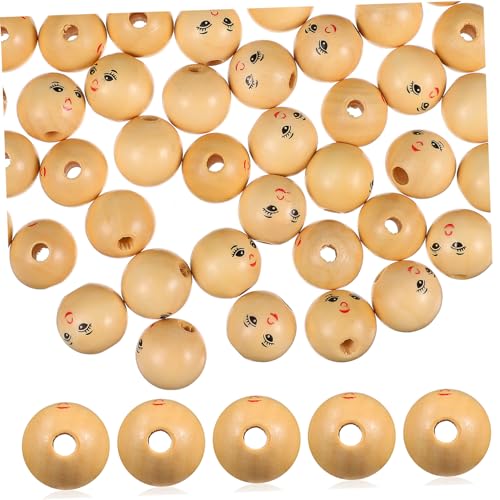 OFFIGAM 50 Stück Smile Holzperlen Natur Holzperlen mit Löchern für Bastelarbeiten Kleine und Kreative Fädelperlen für DIY Schmuck und Dekoration von OFFIGAM