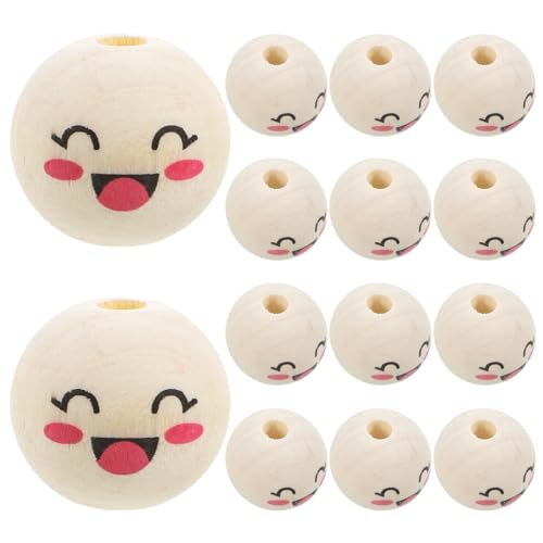 OFFIGAM 50Stücke Smile Face Holzperlen Runde DIY Schmuckperlen Holz Vielseitige Spacer Perlen für Armbänder und Kreative Bastelprojekte Handgemachte Dekoideen von OFFIGAM