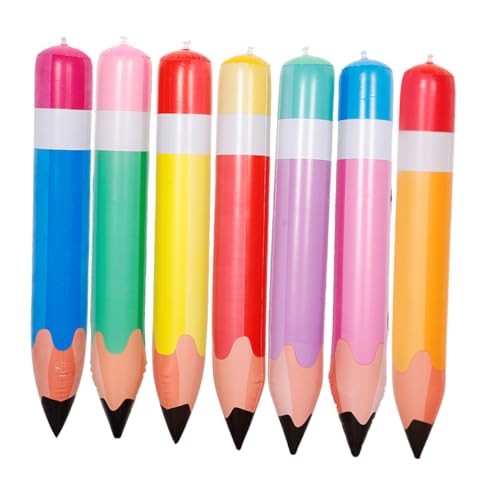 OFFIGAM 7 Stück Aufblasbare Bleistifte Extra Große PVC Bleistift Dekoration für Schulanfang Bunte Luftballons in Orange Gelb Blau Grün und Rot für Klassenzimmer und Partys von OFFIGAM