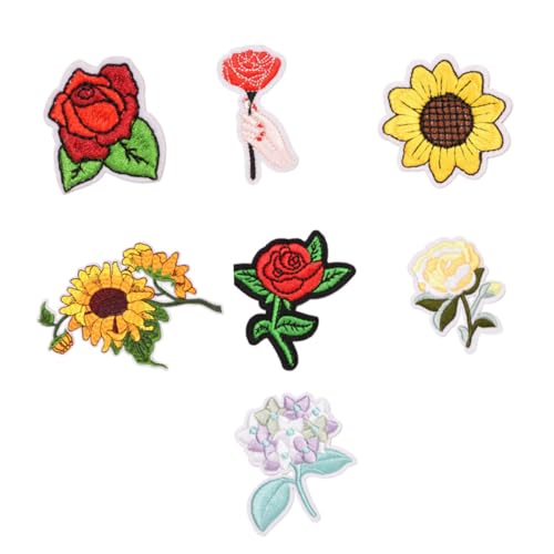 OFFIGAM 7 Stück Gestickte Stoff aufkleber Patch Stickereiapplikationen Flicken für Bekleidung gestickte Aufnäher Tuch bestickt Stoffblumen Stoffzubehör gestickte Blumenflecken Stickkleber von OFFIGAM