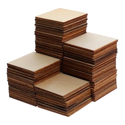 OFFIGAM 75 Stück Teiliges Quadratische Unbehandelte Holzstücke Vielseitige Holzplättchen für DIY Basteln Malen Gravur Heimdekor Stabile Naturholzblöcke für Kreative Projekte von OFFIGAM