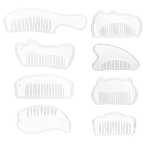 OFFIGAM 8 Stück Teiliges Silikonform Set für DIY Kämme Halbdurchsichtige Epoxidharz Gießform für Kreative Projekte Langlebig Wiederverwendbar und Einfach zu Reinigen von OFFIGAM