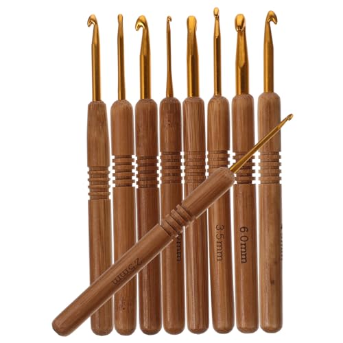 OFFIGAM 9 Stück Teiliges Häkelnadel Set mit Robusten Bambusgriffen für Diy Strickprojekte für Pullover Mützen und Mehr Ergonomische Häkelnadeln für Kreative Handarbeiten von OFFIGAM