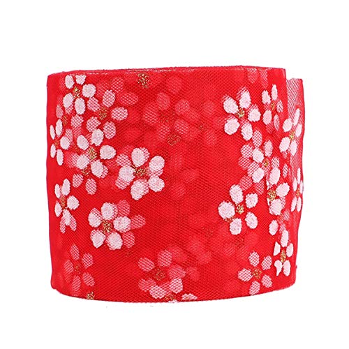 OFFIGAM DIY Spitzenband mit Kleinen Pflaumenblüten für Kopfschmuck Dekoration und Kleidung Yards Rot Leicht und Langlebig für Kreative Bastelprojekte von OFFIGAM