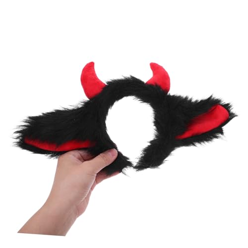 OFFIGAM Realistisches Yak Horn Stirnband Halloween Party Kopfschmuck für Damen und Mädchen Komfortables Druckfreies Cosplay Zubehör mit Schwarzen und Roten Teufelsohren Geeignet für von OFFIGAM