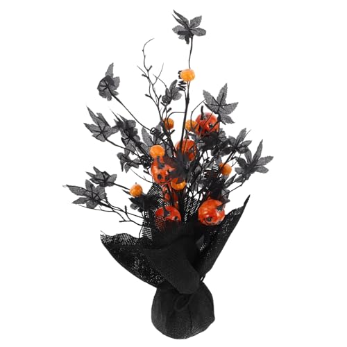 OFFIGAM Schwarze Halloween Baumdekoration mit Gruseligen Kürbissen und Ahornblättern Festliche Tischdekoration für Thanksgiving und Halloween Partys Einzigartiger Rv Dekoartikel von OFFIGAM