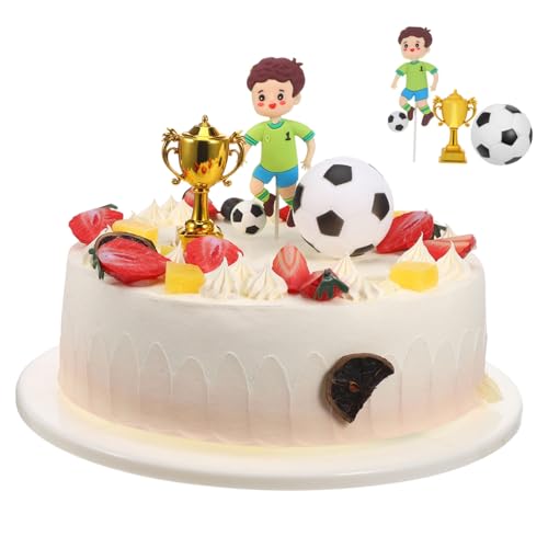 OFFIGAM Teiliges Fußball Geburtstagskuchen Dekorationsset Leichte Farbintensive Fußball Pokal Tortendekoration für Jungen Vielseitige Auffällige Fußballparty Cake Toppers von OFFIGAM