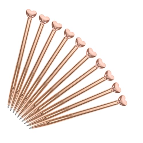 OFFSCH 10 Stück Herzförmige Metall Kugelschreiber Roségold Medium Spitze Sanfte Retraktierbar Hochwertige Schreibstifte für Business Hochzeit Valentinstag Partygeschenk von OFFSCH