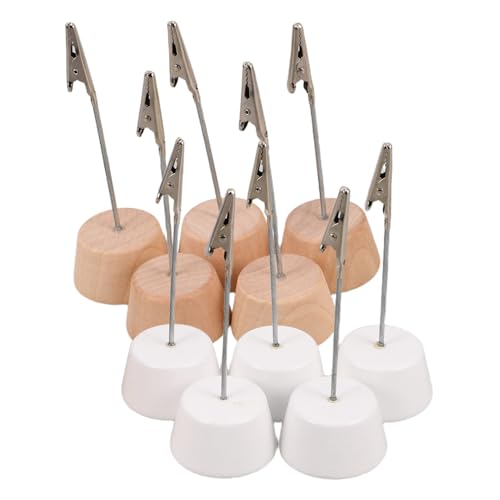 OFFSCH 10 Stück Holzbasis-metallklammern Kartenhalter Memo-clips Foto-bildständer Hochzeit Tischnummernklammern Schreibtisch-organizer von OFFSCH
