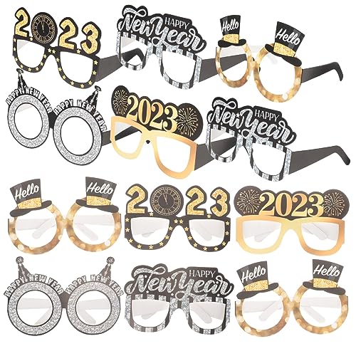OFFSCH 12 Stück 2023 Neujahrsbrille Karikatur Erwachsene albern Rave Brillenparty adventsgeschenke faschingsbrille newyear gläser Brillengestelle interessante Brille Weißer Karton von OFFSCH