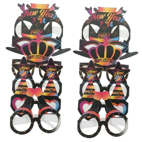 OFFSCH 12 Stück Neujahrsbrillen Bunte Papierbrillen Partydekorationen Lustige Kostümbrillen für Silvester Geburtstagsfeier Festveranstaltung von OFFSCH