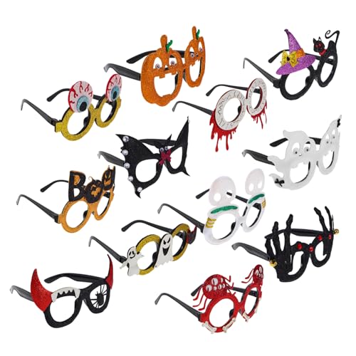 OFFSCH 12 Stück Teiliges Halloween Party Brillenset Kunststoff Glitzer Brillenrahmen mit Kürbis Geist und Totenkopf Motiv Lustige Verkleidungsbrille für Erwachsene Wiederverwendbare von OFFSCH