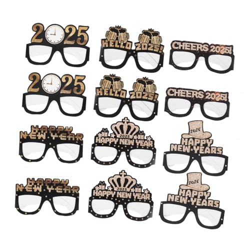 OFFSCH 12 Stück Teiliges Neujahrs-papierbrillen Leichte Partybrillen aus Papier Schwarz-goldenes Design als Foto-requisiten und Festliche Dekoration für Silvester Neujahrsfeiern OFFSCH 12 Stück Teiliges Neujahrs-papierbrillen Leichte Partybrillen aus Papier Schwarz-goldenes Design als Foto-requisiten und Festliche Dekoration für Silvester Neujahrsfeiern von OFFSCH