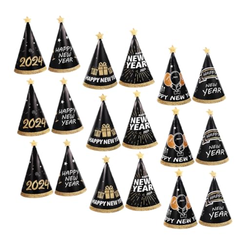 OFFSCH 18 Stück Teiliges Neujahrs-papierhüte Schwarz-gold Cone Party Caps Leichtes Material Reißfest Festliche Kopfbedeckung für Silvester Feier und Fotorequisiten von OFFSCH
