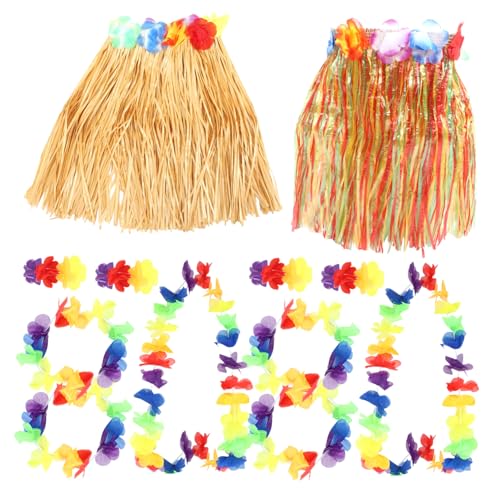 OFFSCH 2 Sätze Hawaii Party Dekoration Teilig Grasröcke und Bunte Blumenketten Luau Kostüm Zubehör für Strand und Mottopartys Langlebig Farbecht Bequem für Damen und Mädchen von OFFSCH