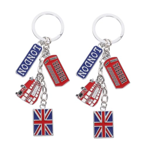 OFFSCH 2 Stück Britische Souvenir Schlüsselanhänger Miniatur Doppeldeckerbus Telefonzelle Reise Andenken Leicht Tragbar Weihnachts Party Dekoration Geschenk von OFFSCH