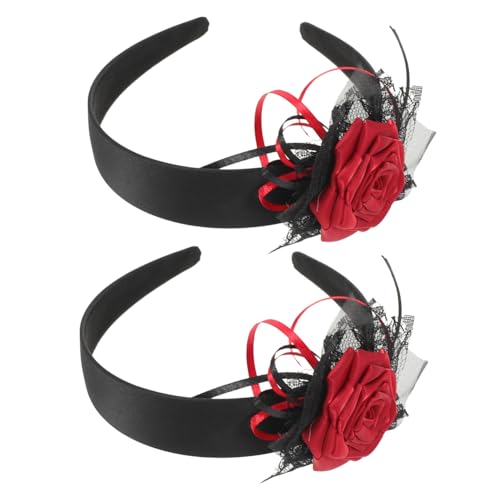 OFFSCH 2 Stück Gothic Haarreif mit Künstlichen Rosen Rutschfester Halloween Haarschmuck für Ghost Bride Cosplay Bequemes Leichtes Accessoire für Gothic Partys und Kostüme von OFFSCH