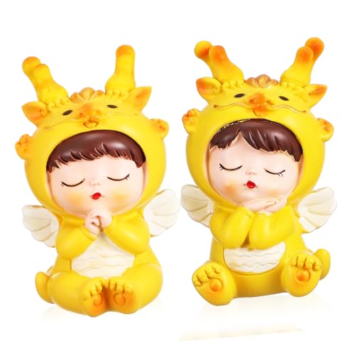 OFFSCH 2 Stück Miniatur-drachenfiguren aus Resin Dekorative Tischornamente Sternzeichen Drache Leichte Cake Topper Vielseitige Desktop-deko für Zuhause Büro Neujahrs Festtagsdekoration von OFFSCH
