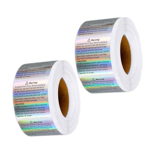 OFFSCH 2Rollen Wachsschmelz Warnetiketten Holographische Wasserdichte Haftende Etiketten für Diy Kerzengläser und Dosen Zuverlässige Klebkraft Langlebiges Material Flexible von OFFSCH