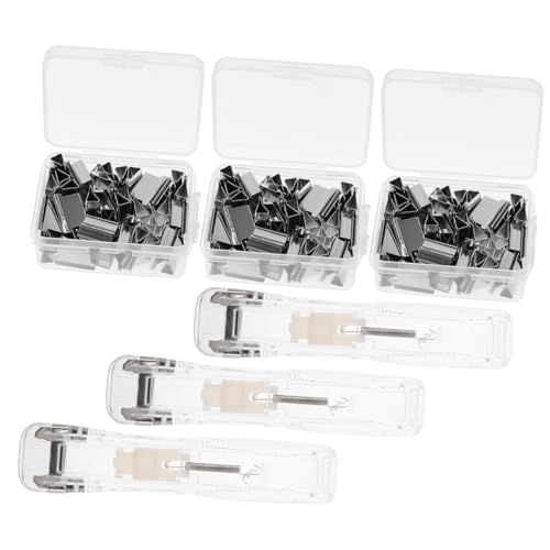 OFFSCH 3 Sätze Wiederverwendbarer Transparenter Clamp Stapler mit Nachfüllclips Stabiler Handhebel-klammerspender für Schule und Büro Nachhaltige Papierbindende Lösung ohne Heftklammern von OFFSCH