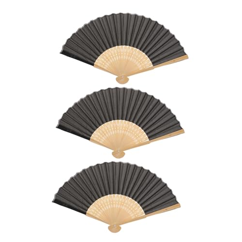 OFFSCH 3 Stück Faltbare Holz Handfächer Schwarz Leicht Tragbar DIY Blank Bühnenrequisiten Hochzeit Party Dekoration Multifunktionale Sommer Fächer von OFFSCH