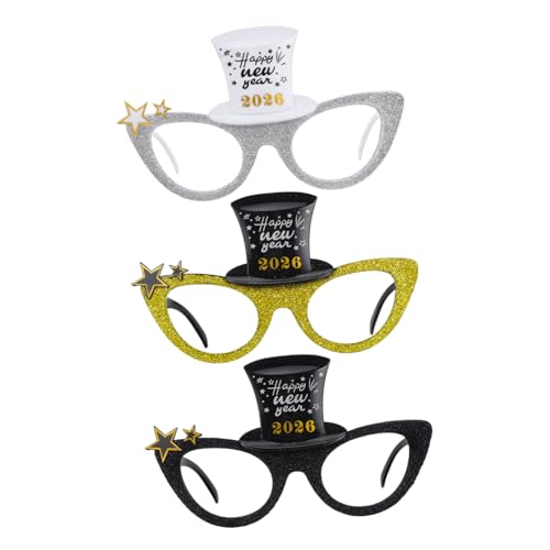 OFFSCH 3 Stück Silvesterbrille Year Sonnenbrille Partybrille Fotorequisite Spaßbrille für Silvesterfeier und Neujahrsfoto Spaß mit Goldener Silberner und Schwarzer Brille OFFSCH 3 Stück Silvesterbrille Year Sonnenbrille Partybrille Fotorequisite Spaßbrille für Silvesterfeier und Neujahrsfoto Spaß mit Goldener Silberner und Schwarzer Brille von OFFSCH