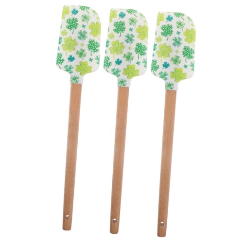 OFFSCH 3 Stück Spachtel aus Silikon Kuchenspatel Kuchenschaber mit Motiven Pfannenwender für Küchenzwecke Frost Muster Spachtel Kleeblatt Backwerkzeug Shamrock Spatel Holz von OFFSCH